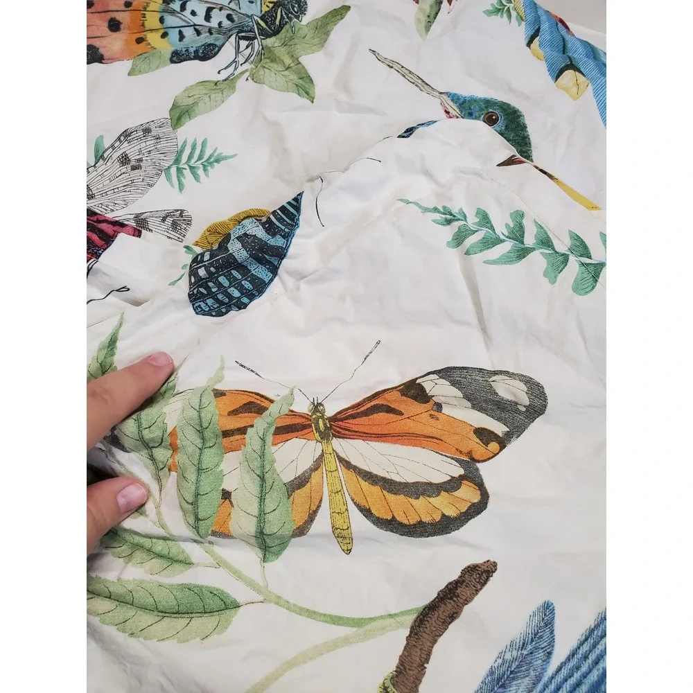 Pottery Barn Spring Fauna Bird Print Percale Full Queen Duvet 2 Regular Sham